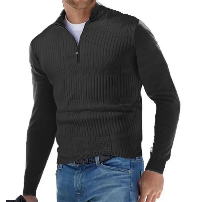 New Men's Half Zipper Sweaters Solid Color Pullover V-neck Long Sleeve Knitted Warm Sweater Autumn Casual Slim Sweatshirts