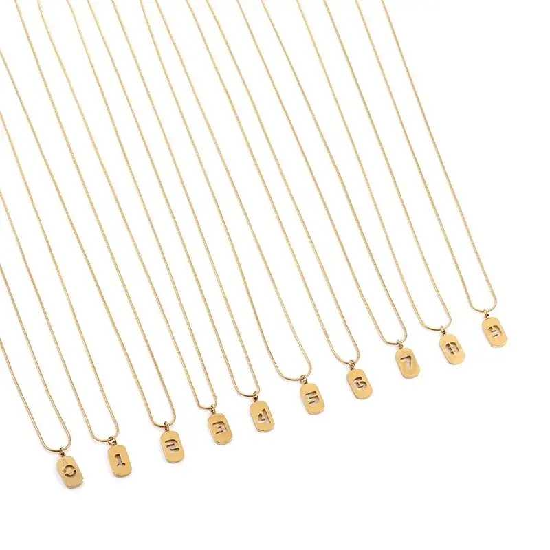 Your Lucky Number Stainless Steel Necklace Simple Versatile Clavicle Chain Trendy Overlay Square Tag Collar For Men And Women