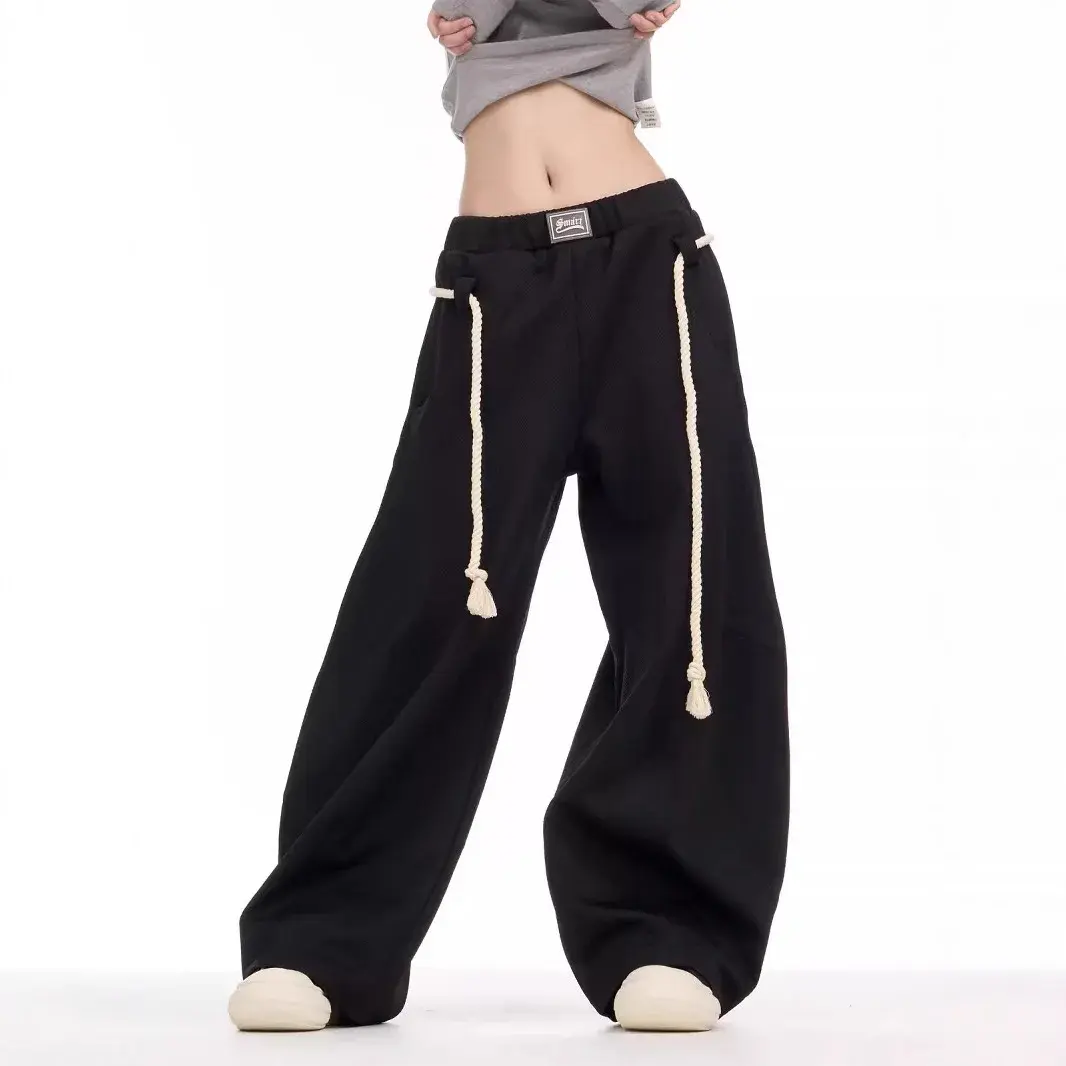 American Style Retro Wide Leg Sports Pants Women's Spring Autumn Loose Casual Sweatpants Floor-Length Trousers