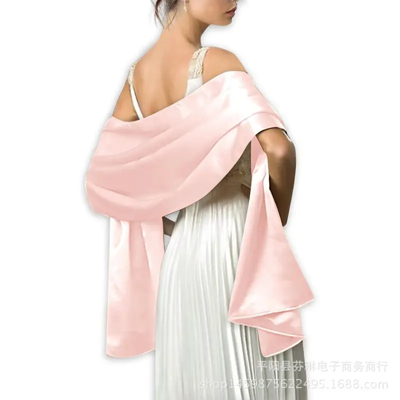New European Style Solid Color Evening Dress With Shawl Long Scarf Decoration Wedding Dress Chinese Dress With Silk Scarf