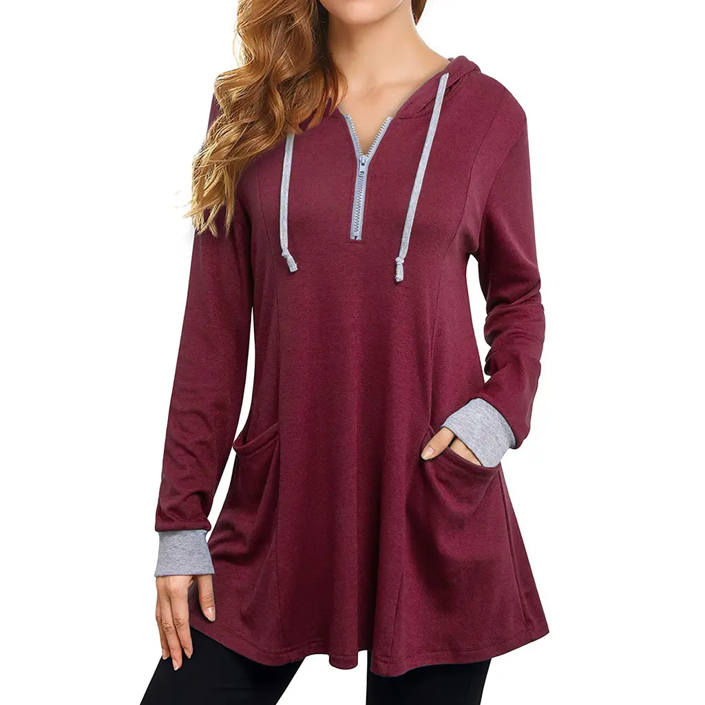 Autumn Loose-fit Hooded Color Blocking Long Sleeve Women's T-shirt Pullover Autumn Collection Casual Fashion Top