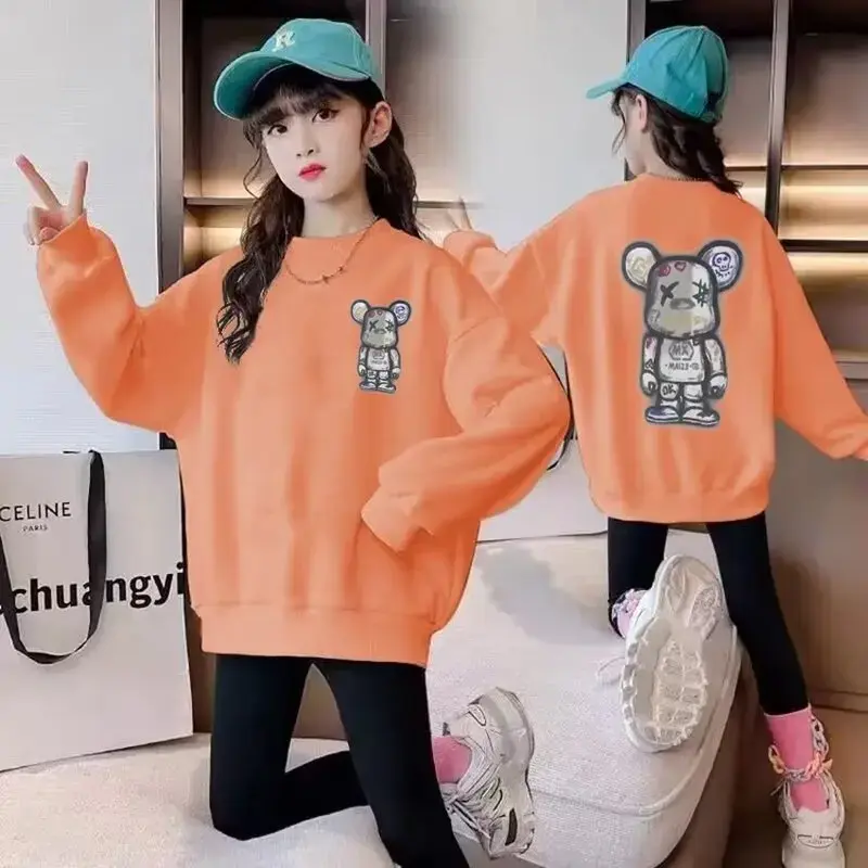 Cartoon Bear Printing Children's Sweatshirt For Boys And Girls Stylish Casual Clothes Without Hood Top For Spring And Summer