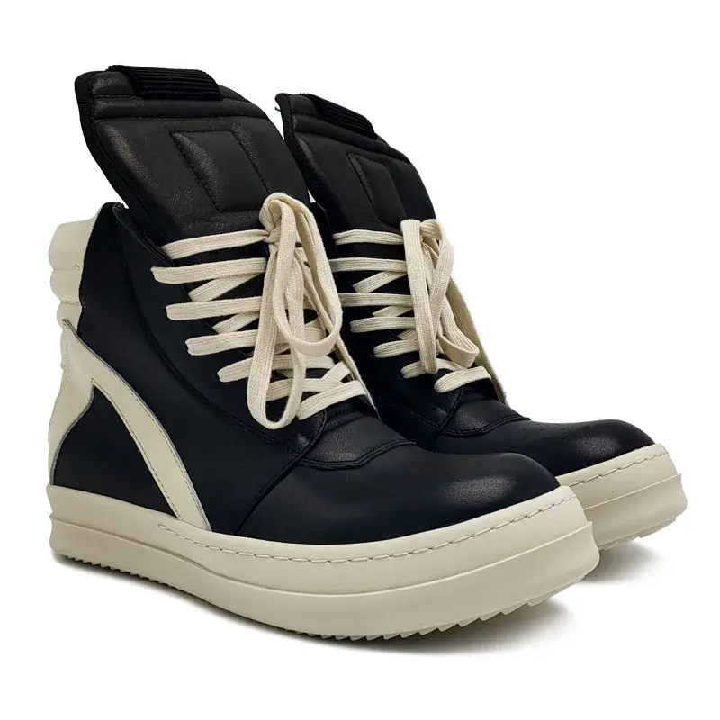 Brand Men Shoe Casual High Top Quality Women Sneaker Black Ankle Boot Geobasket Leather Owen Fashion Thick-sole Flat Zip Shoe