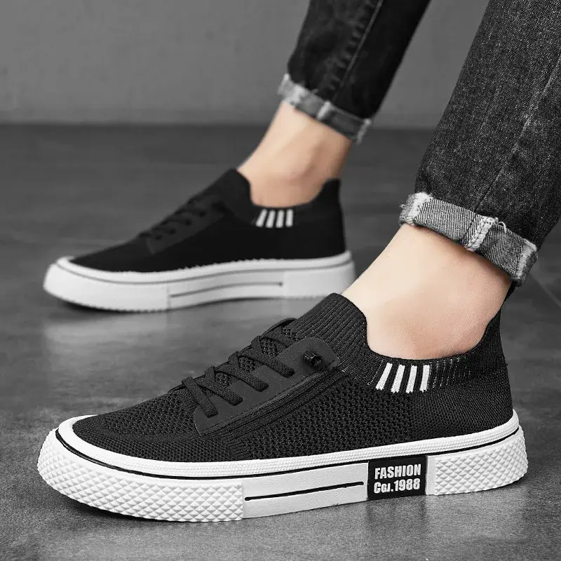 Men's Casual Shoes 2024 New Knitted Breathable Flat Sole Summer Sports Shoes Outdoor Trendy Men's Running Flats