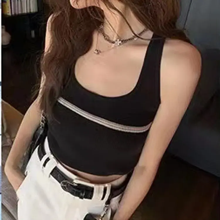 Slimming Fashionable Knitted Women's Tank Top Summer New Design Pure Desire Matching Top with Strap Vest for Ladies