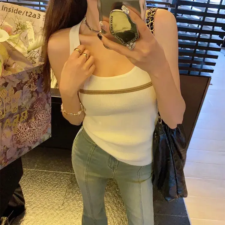 Slimming Fashionable Knitted Women's Tank Top Summer New Design Pure Desire Matching Top with Strap Vest for Ladies