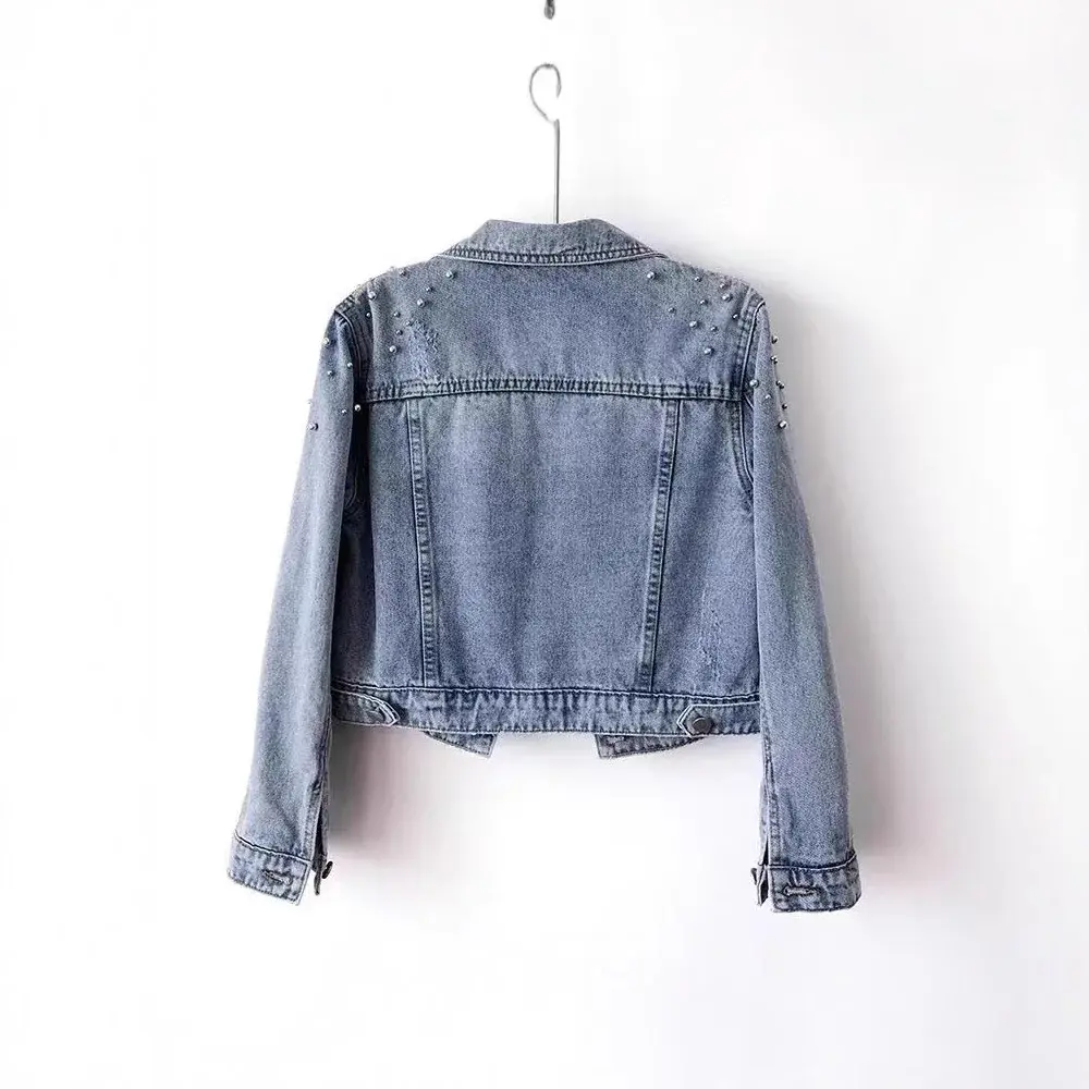 Heavy Embellished Denim Jacket Women Spring Autumn Loose Casual Short Style Fashion Retro Outerwear Female Clothing