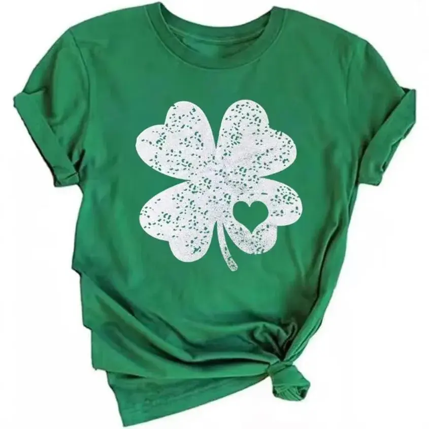 Comfortable Casual Short Sleeve St Patrick's Day T-Shirt Trendy Base Shirt Polyester Fiber Crew Neck Short Length Decoration