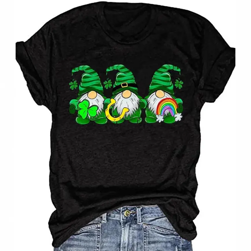Comfortable Casual Short Sleeve St Patrick's Day T-Shirt Trendy Base Shirt Polyester Fiber Crew Neck Short Length Decoration