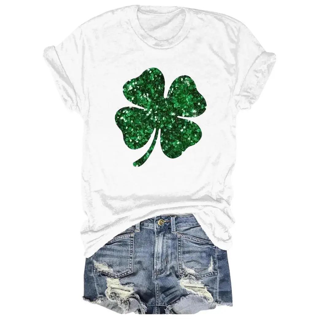 Comfortable Casual Short Sleeve St Patrick's Day T-Shirt Trendy Base Shirt Polyester Fiber Crew Neck Short Length Decoration