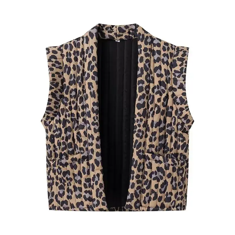 2024 Autumn New Women's Fashion Cotton Velvet Vest Casual Leopard Slip-On Vest Top European And American Cross-Border Style