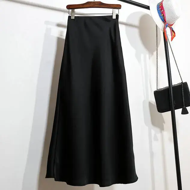 Smooth Acetate Satin Half Skirt High Waist Midi Fish Tail for Women Korean Style Champagne Color Spring Autumn New Model