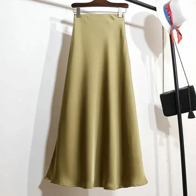 Smooth Acetate Satin Half Skirt High Waist Midi Fish Tail for Women Korean Style Champagne Color Spring Autumn New Model