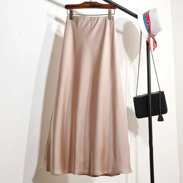 Smooth Acetate Satin Half Skirt High Waist Midi Fish Tail for Women Korean Style Champagne Color Spring Autumn New Model