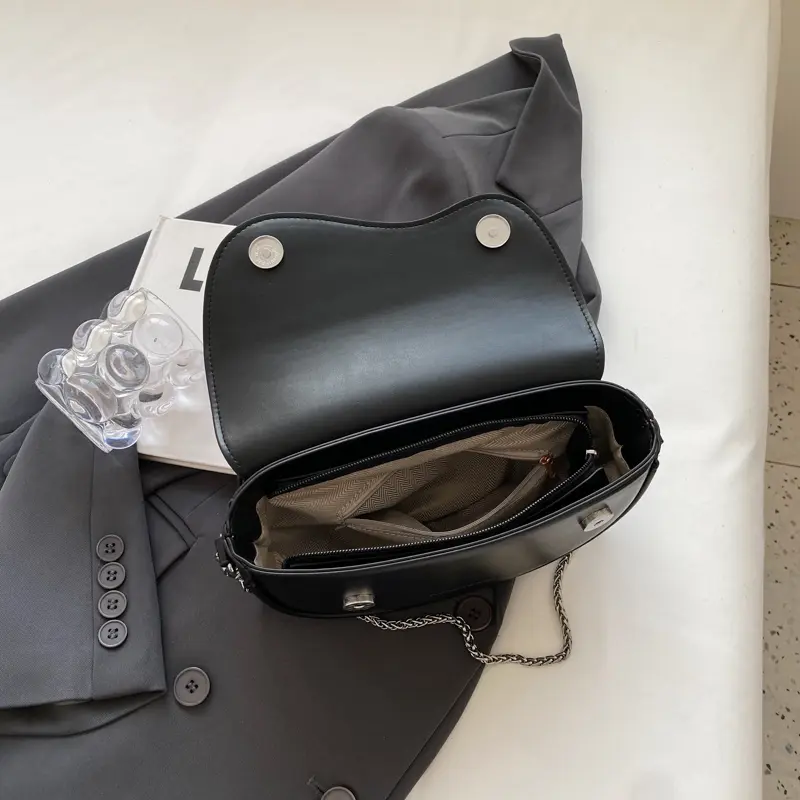 Women Vintage Solid Color Flap Small Saddle Shoulder Underarm Bag Fashion PU Leather Wide Strap Crossbody Bag， A-DH