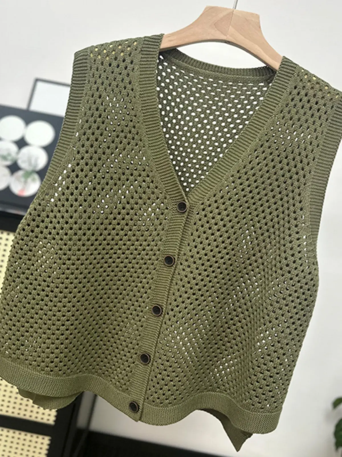 Loose Knitted Cotton Sweater Vest Women's Spring Autumn New Sle V-ne Open Cardigan Bal Breathable Casual Wear