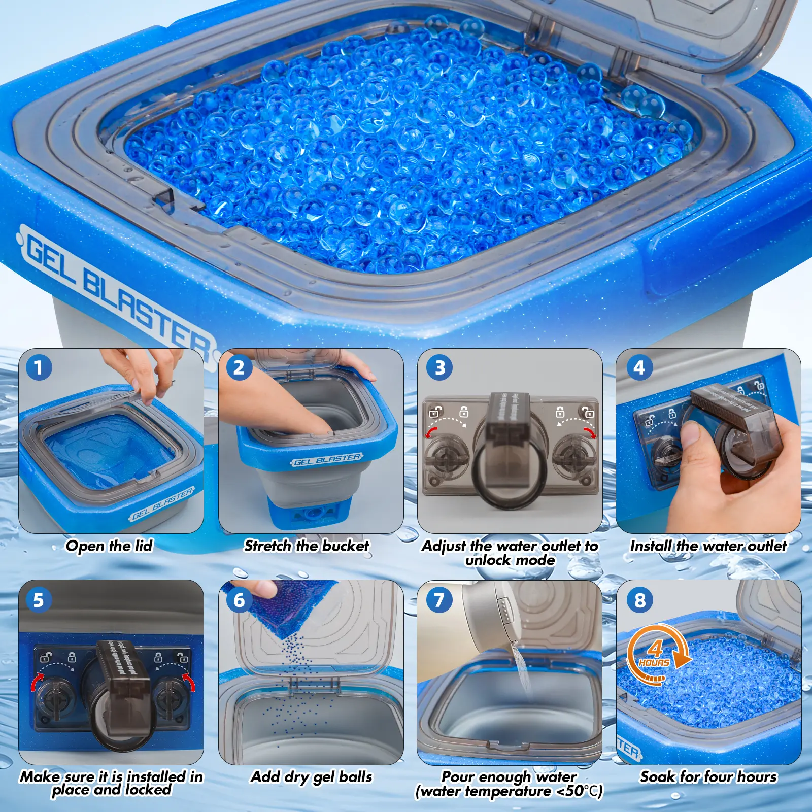New Foldable Gel Balls Blaster Ammo Bucket, Portable Splatter Blaster Accessories, Large Capacity Tub for Holds 20,000 Gel Balls