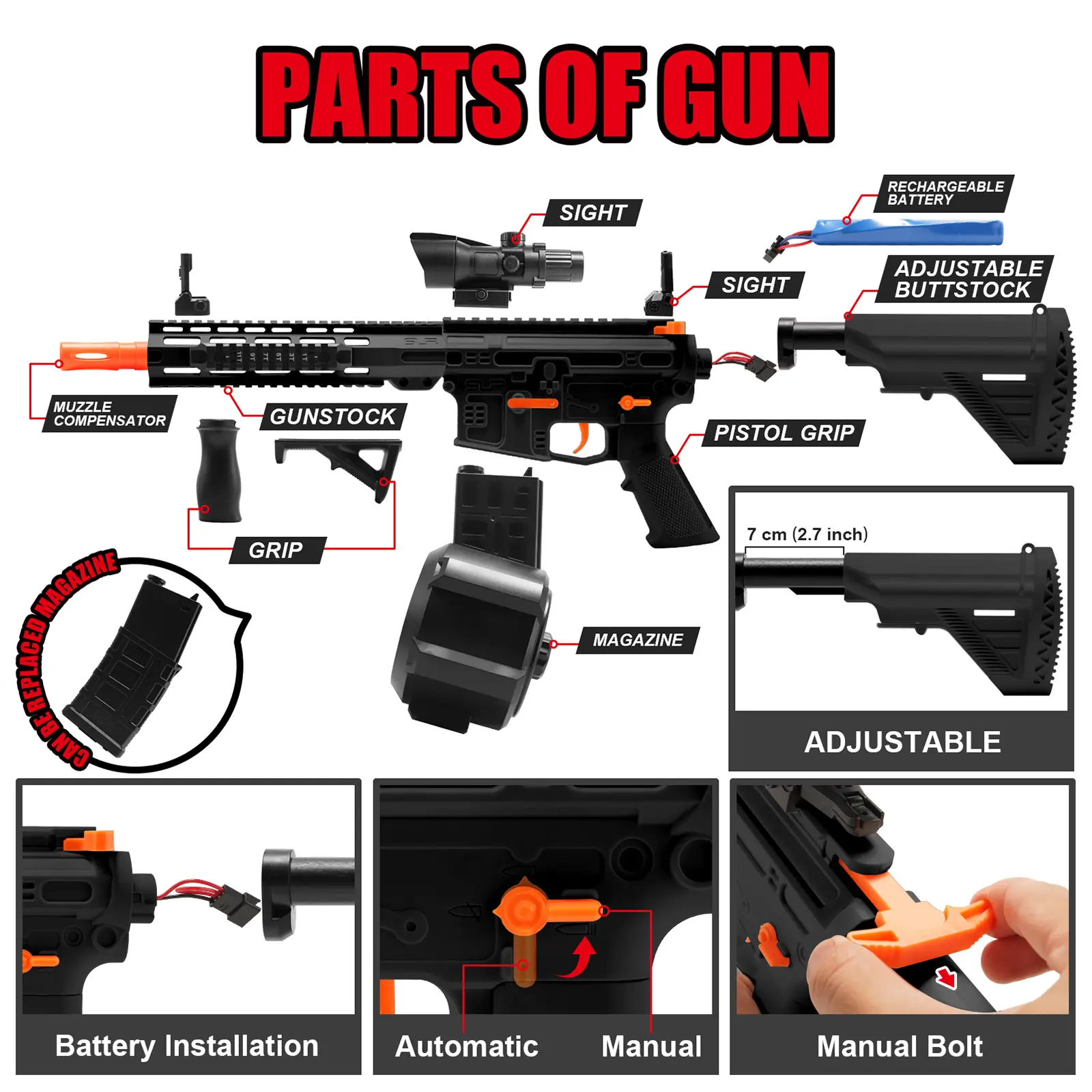 Upgraded M416 Electric Gel Balls Gun Toys,Automatic&Manual Dual Modes Water Bullets Blaster,High Speed Water Bead Splatter Toys