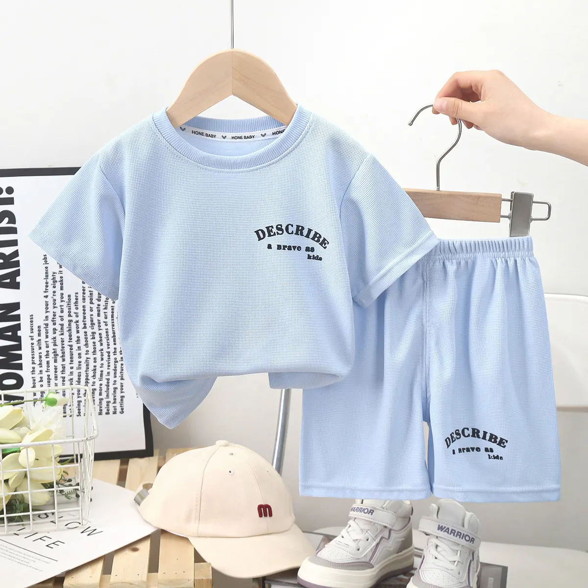 Boys Clothing Set Summer Waffle Short Sleeve Shirts+Shorts 2PCS Set For Kids Girls Sports Suits Toddler Tracksuits Clothes