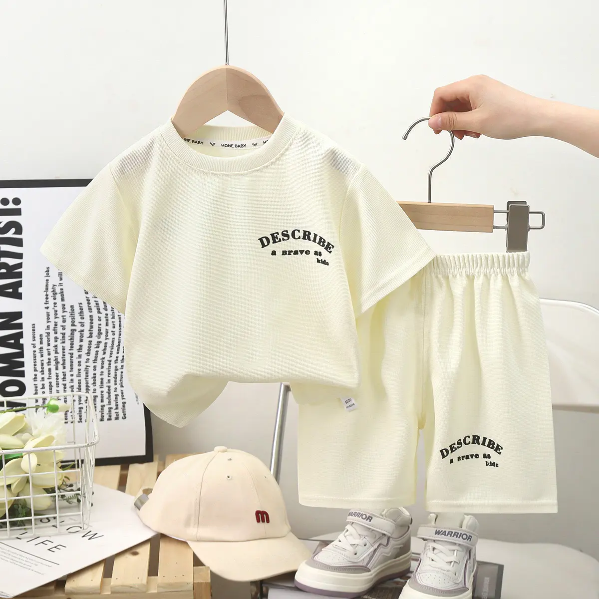 Boys Clothing Set Summer Waffle Short Sleeve Shirts+Shorts 2PCS Set For Kids Girls Sports Suits Toddler Tracksuits Clothes