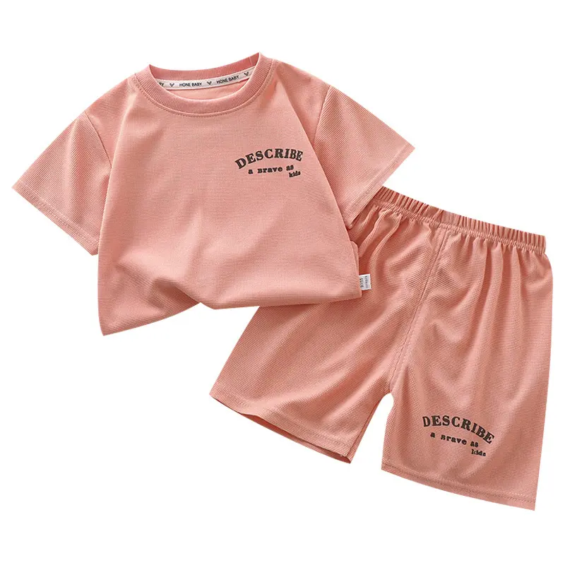 Boys Clothing Set Summer Waffle Short Sleeve Shirts+Shorts 2PCS Set For Kids Girls Sports Suits Toddler Tracksuits Clothes
