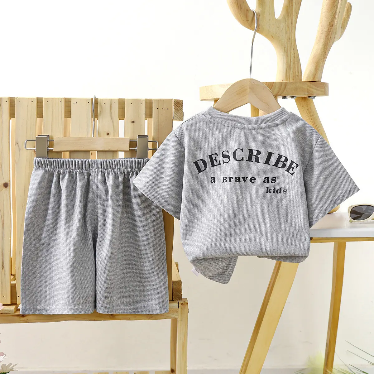 Boys Clothing Set Summer Waffle Short Sleeve Shirts+Shorts 2PCS Set For Kids Girls Sports Suits Toddler Tracksuits Clothes