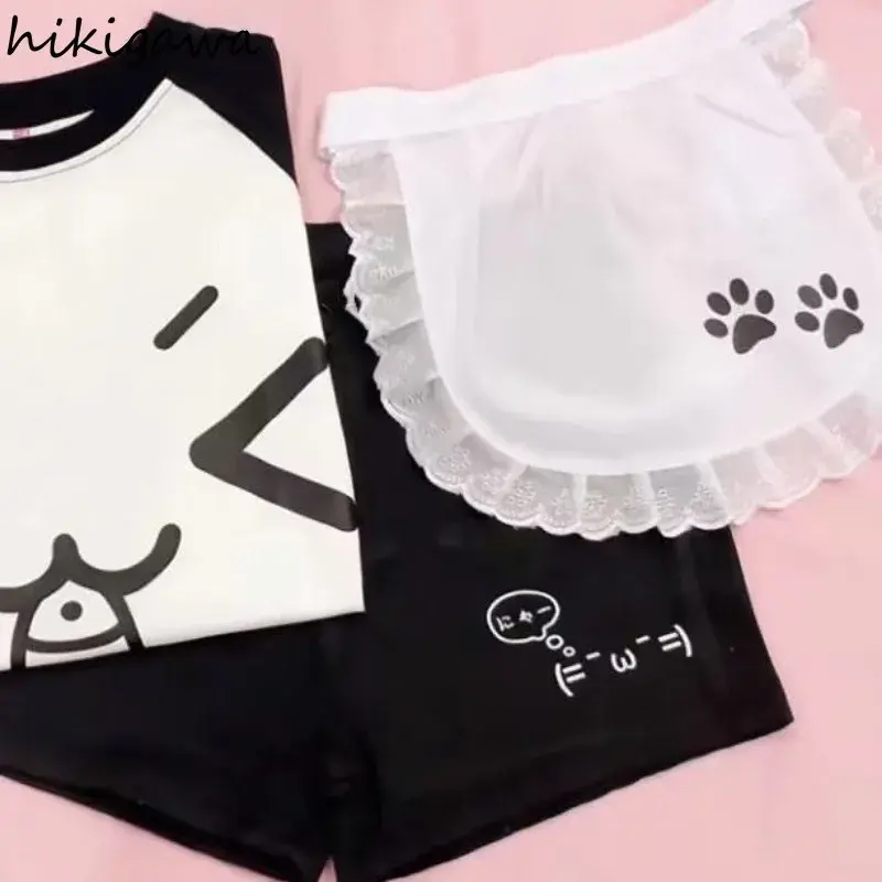 Cotton Shorts for Women Black Summer Pantalones Cortos De Mujer Print Japanese Fashion Casual Cute Pants 2025 New Bottoms 27x232