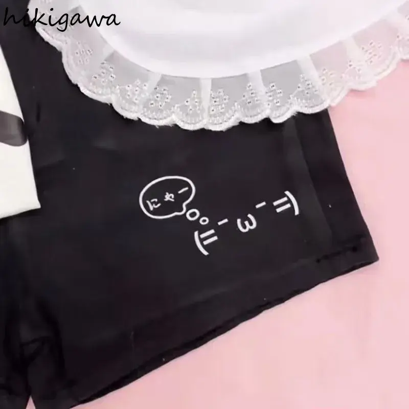 Cotton Shorts for Women Black Summer Pantalones Cortos De Mujer Print Japanese Fashion Casual Cute Pants 2025 New Bottoms 27x232