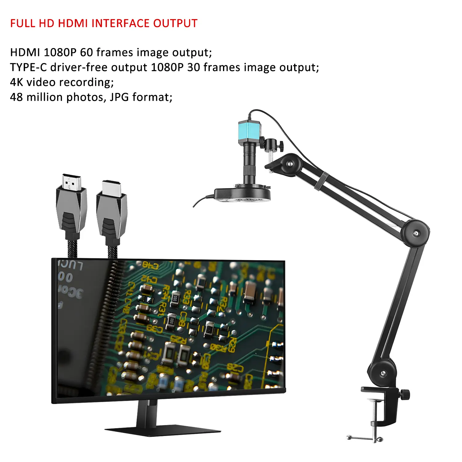 YIZHAN Full HD Digital Microscope Electronic 4K Soldering Microscope HDMI VGA USB 150x Lens Upgraded Reinforced Bracket Original