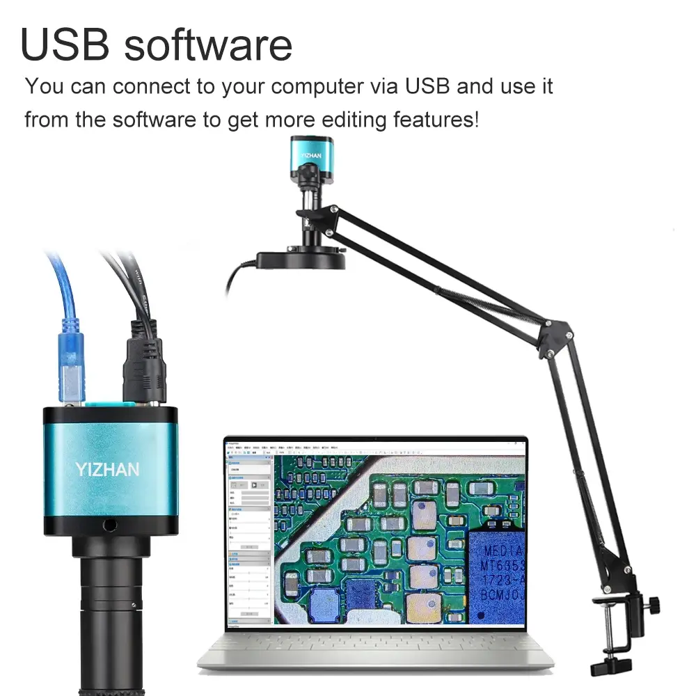 4K 60MP Digital Microscope,48MP/13M 1080P HDMI Type-C/USB Industrial Video Microscope Camera,150X Zoom C-Mount Lens,Repair PCB