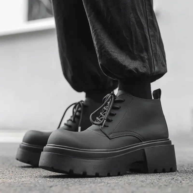 men fashion punk rock platform boots lace-up original leather shoes cowboy autumn winter boot cool stylish ankle botas hombre