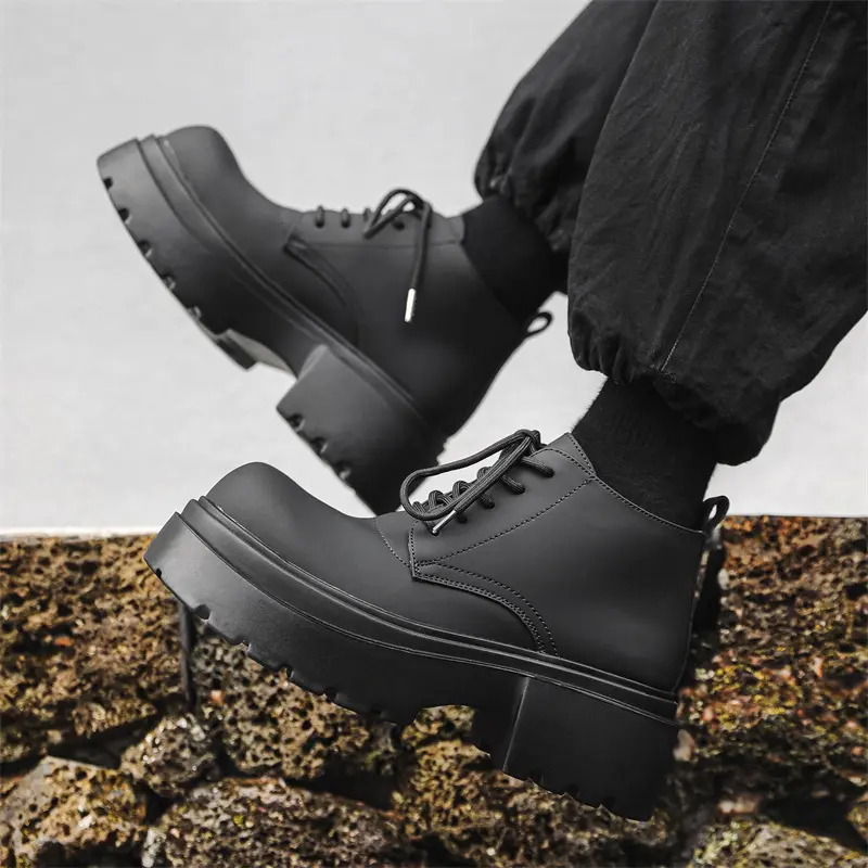 men fashion punk rock platform boots lace-up original leather shoes cowboy autumn winter boot cool stylish ankle botas hombre