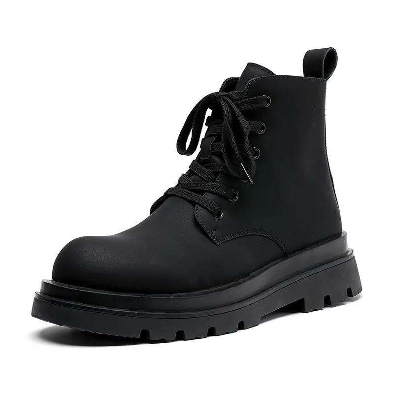 British style mens casual platform boots lace-up original leather shoes cowboy ankle boot spring autumn short chunky botas male