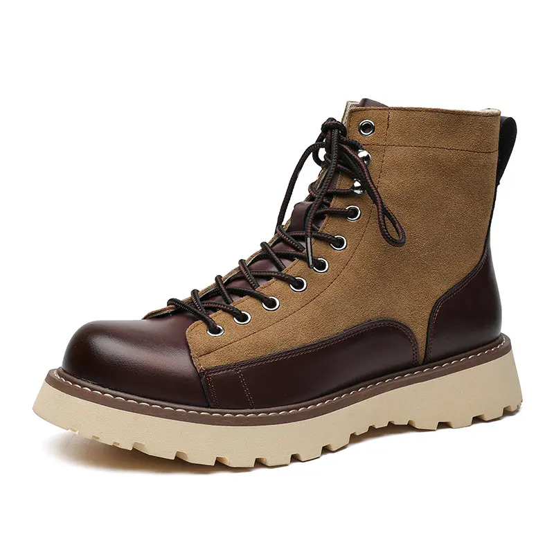 British style men fashion original leather boots brown platform shoes cowboy tooling work boot outdoors desert ankle botas mans