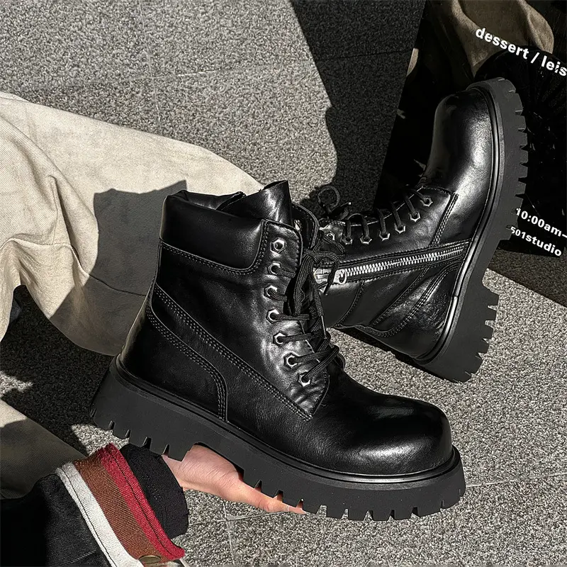 mens casual party banquet dress genuine leather boots lace-up platform shoes cowboy spring autumn boot motorcycle ankle botas