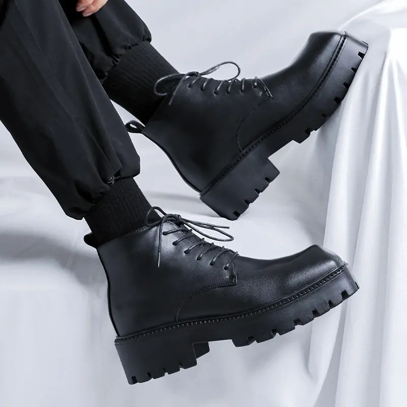 men luxury fashion original leather boots lace-up pointed toe shoes cowboy platform boot brand designer cool ankle botas hombre