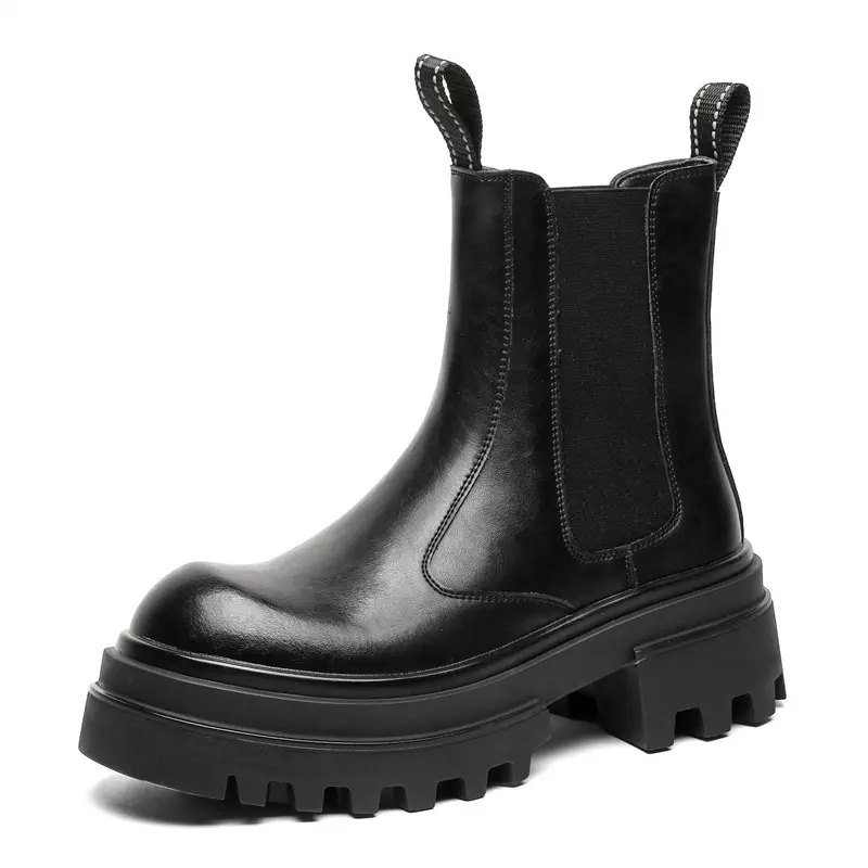 mens casual stage nightclub high chelsea boots black trendy genuine leather shoes cowboy platform boot long motorcycle botas man