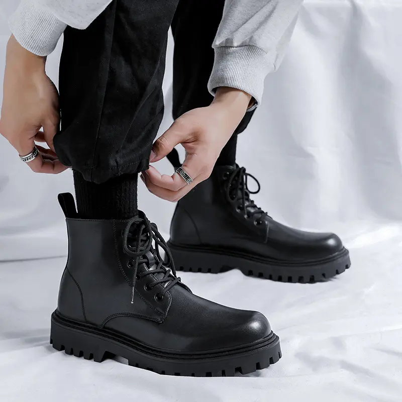men's leisure original leather boots black tide platform shoes cowboy autumn winter boot business office dress ankle botas male