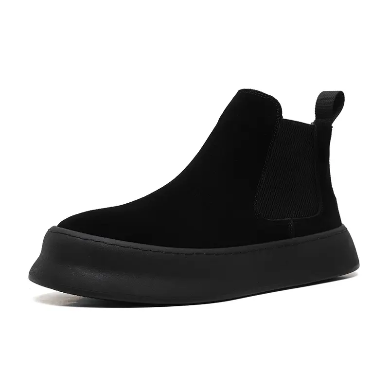 England style mens casual chelsea boots slip-on flats platform shoe cowboy ankle chunky boot cow suede leather short botas mans