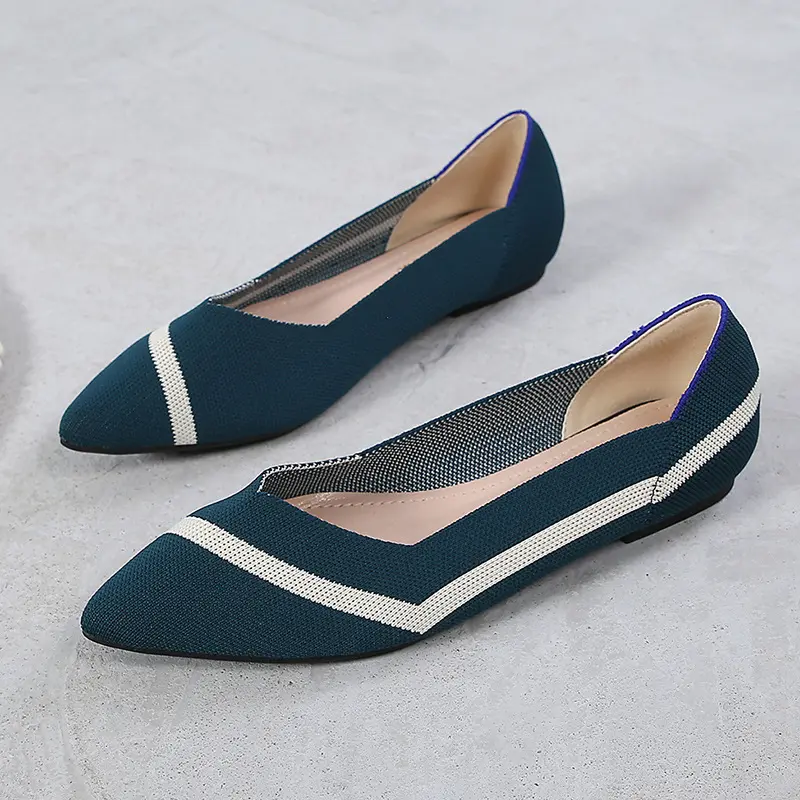 women shoes flat knit breathable square heel fashionable beautiful princess antiskid rubber sole comfortable 2025