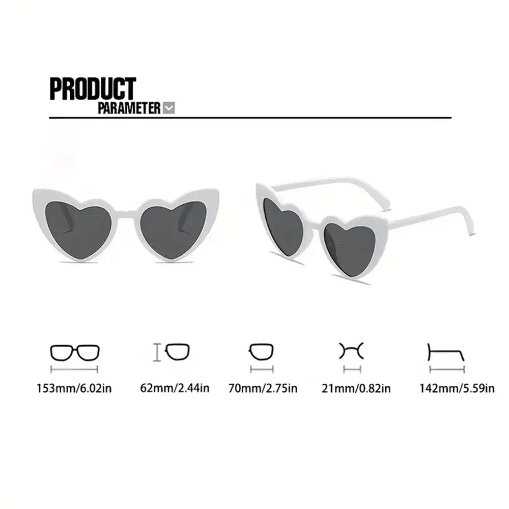 6PCS Cat Eye Glasses Heart-Shaped Plastic Frame Polycarbonate Decorative Vintage Included for Party Wedding Music Festival