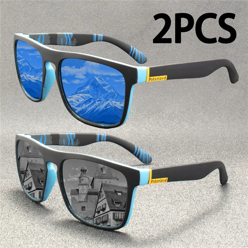 2PCS Fashion Sunglasses Men Luxury Brand Designer Vintage Outdoor Driving Sun Glasses Male Goggles Shadow  Oculos