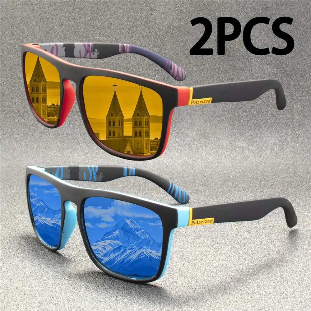 2PCS Fashion Sunglasses Men Luxury Brand Designer Vintage Outdoor Driving Sun Glasses Male Goggles Shadow  Oculos
