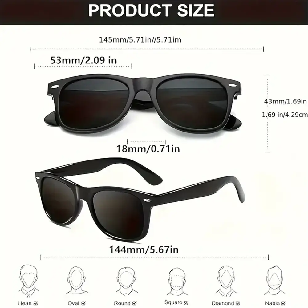3PCS Classic Black Square Fashion Glasses with Bolt Decoration For Party Photography Wedding Birthday Graduation Hiking