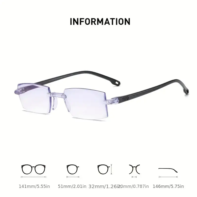 14-Pack Vintage Style Rimless Reading Glasses - Rectangular Frame, Blue Light Blocking, Anti-Fatigue, Unisex, Lightweight PC