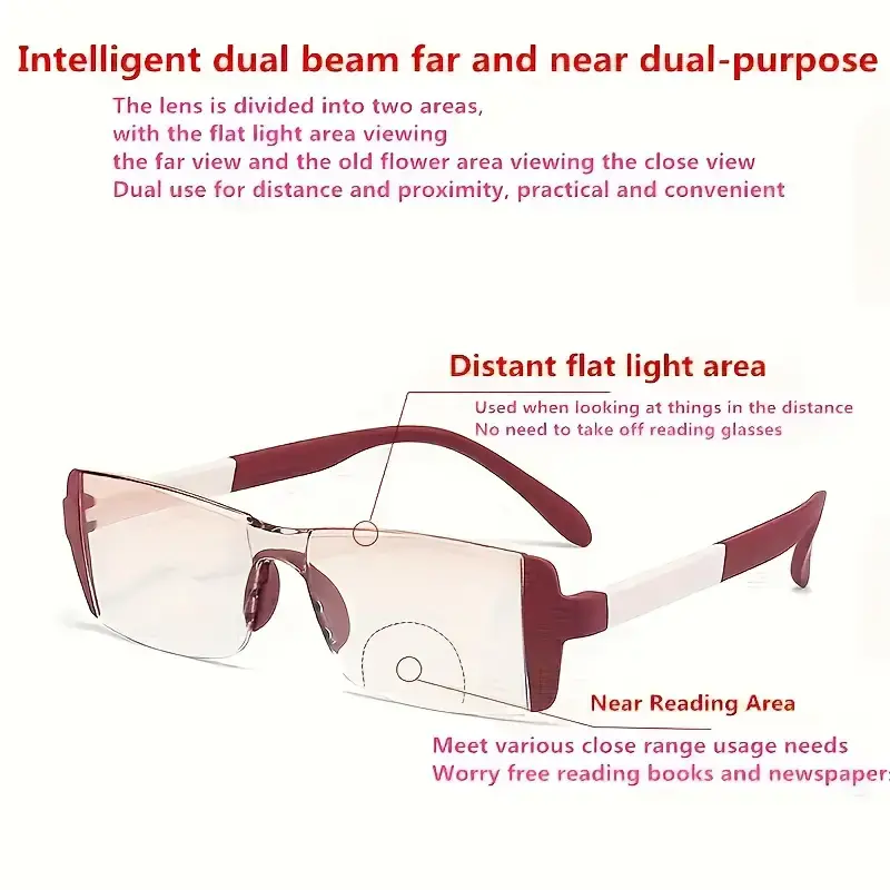 3-Pack Minimalist Bifocal Reading Glasses for Women,Anti-Blue Light, Rimless Design, Rectangular Shape, Plastic Hinge