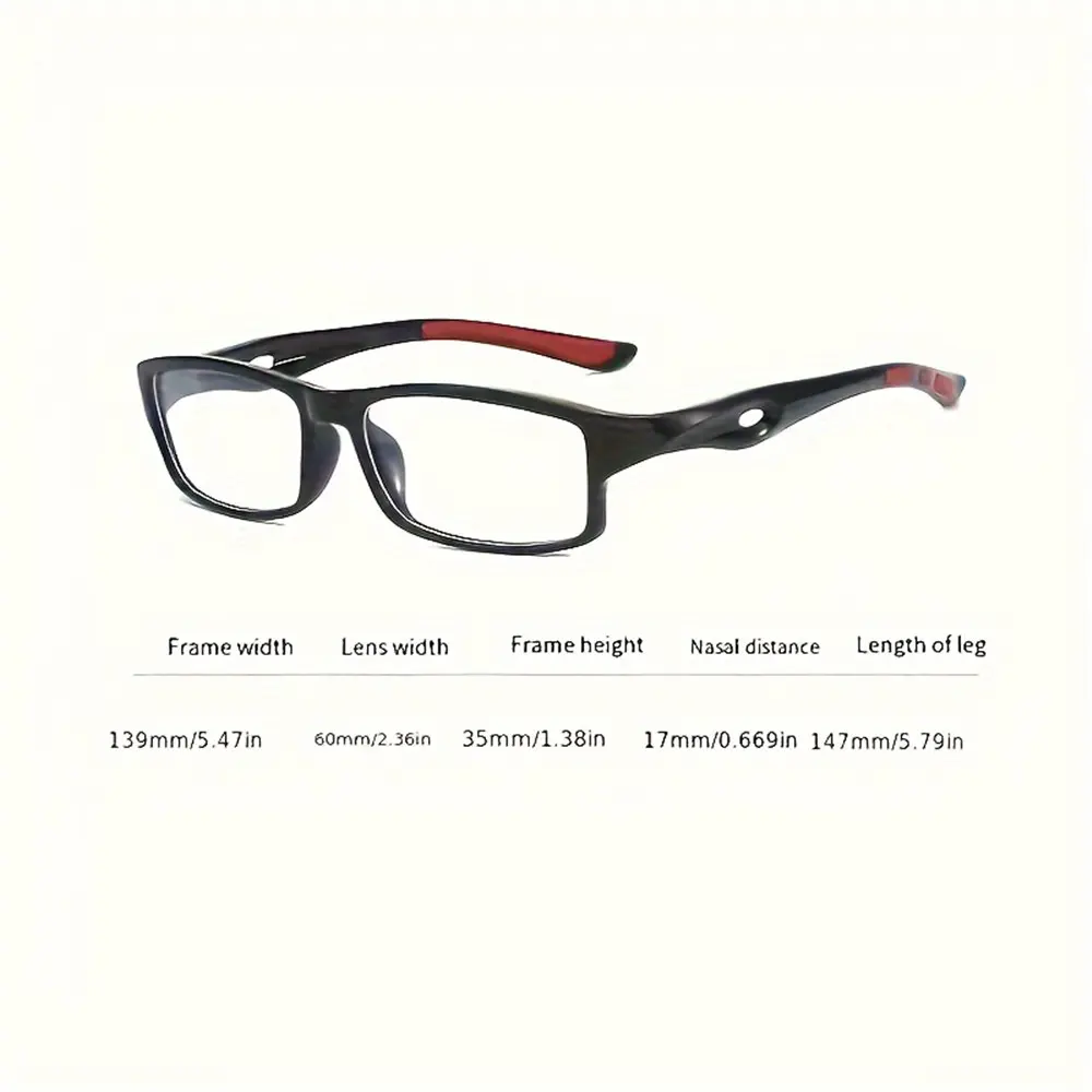 5PCS Sport Style Non-Prescription Reading Glasses Anti-Blue Light Rectangular Full Rim Eyewear, PC Frame Material