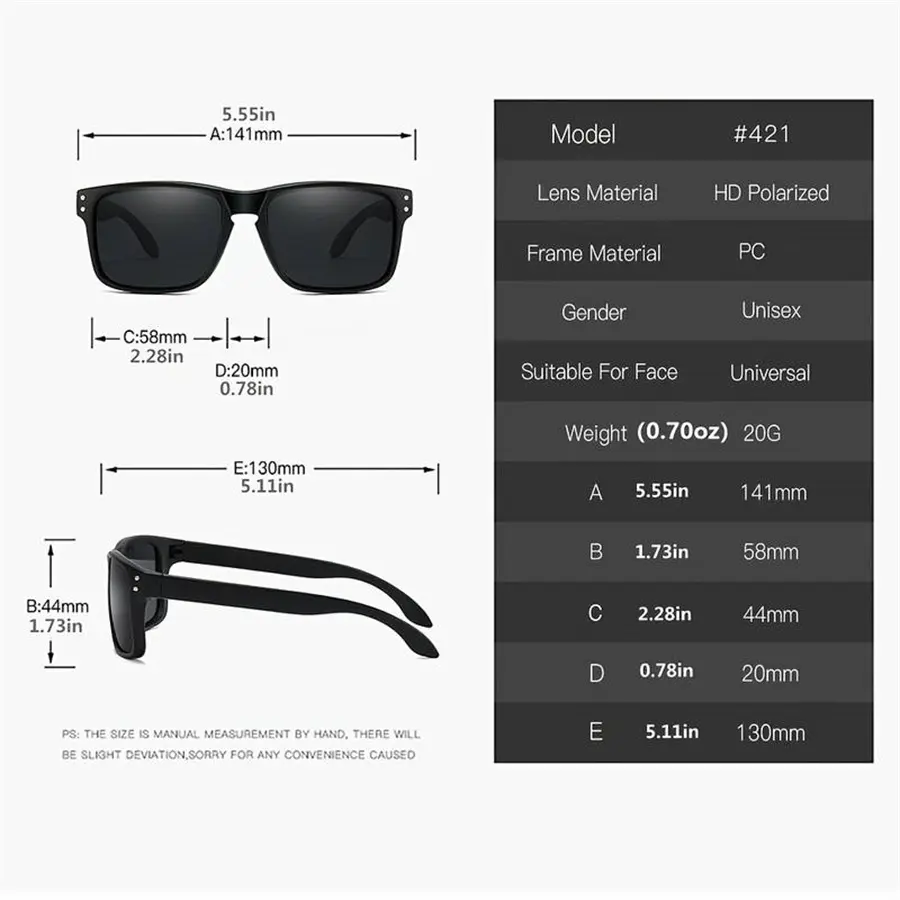 New Fashion Guy's Sun Glasses Polarized Sunglasses Men Classic Design Mirror Square Ladies Sun Glasses Women