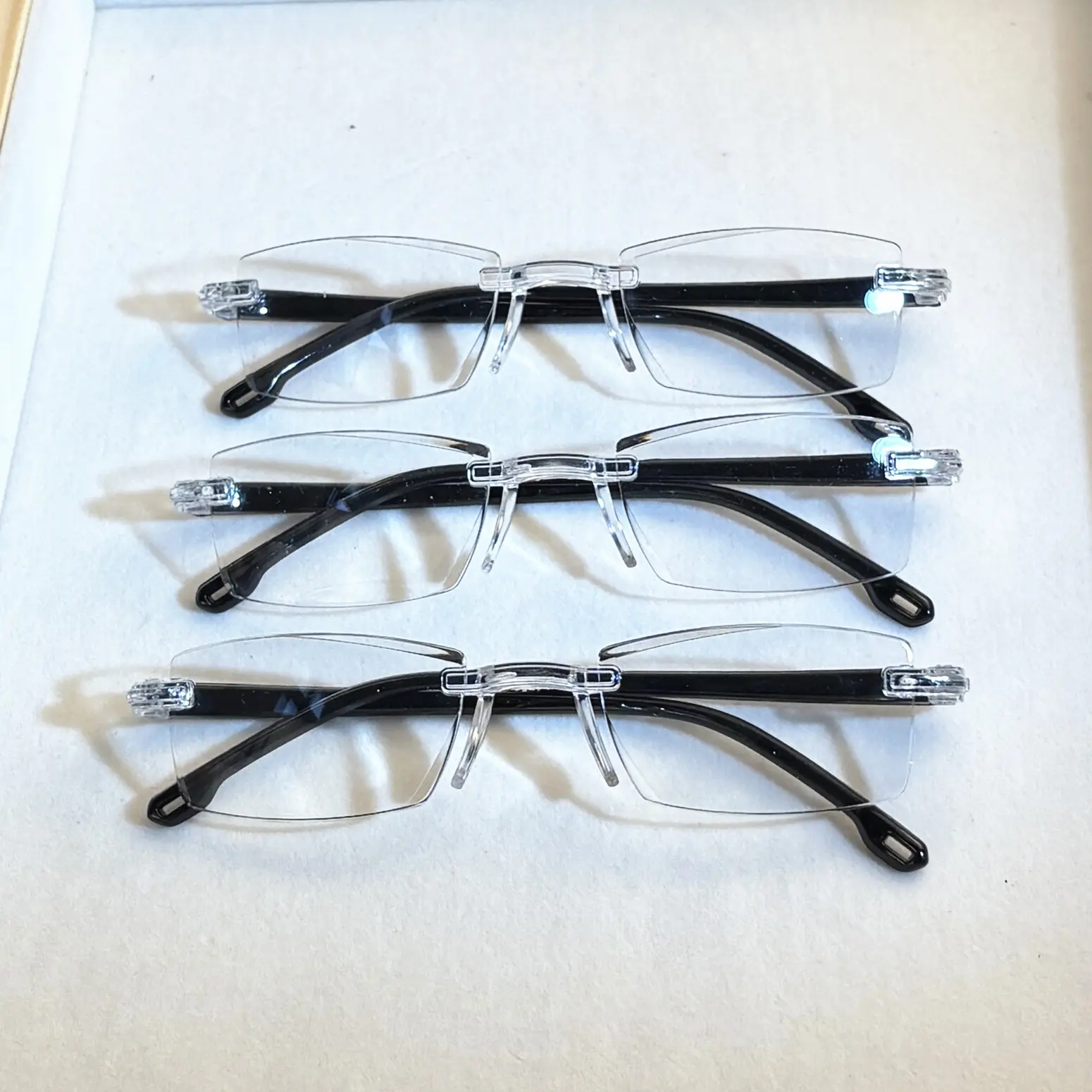 5-Pack Vintage Style Rimless Reading Glasses - Rectangular Frame, Blue Light Blocking, Anti-Fatigue, Unisex, Lightweight PC