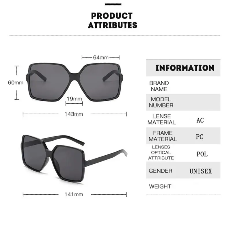 2PCS Brand Designer Fashion Oversized Sunglasses Women Plastic Female Big Frame Gradient Sun Glasses UV400 gafas de sol mujer